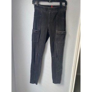 Spanx Jeans Skinny Faded Black Denim Pull On Mid Rise Pants Zip Pockets Size S/P